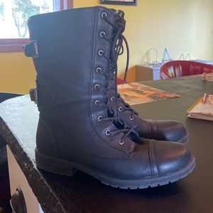 Black lace up mid calf boots